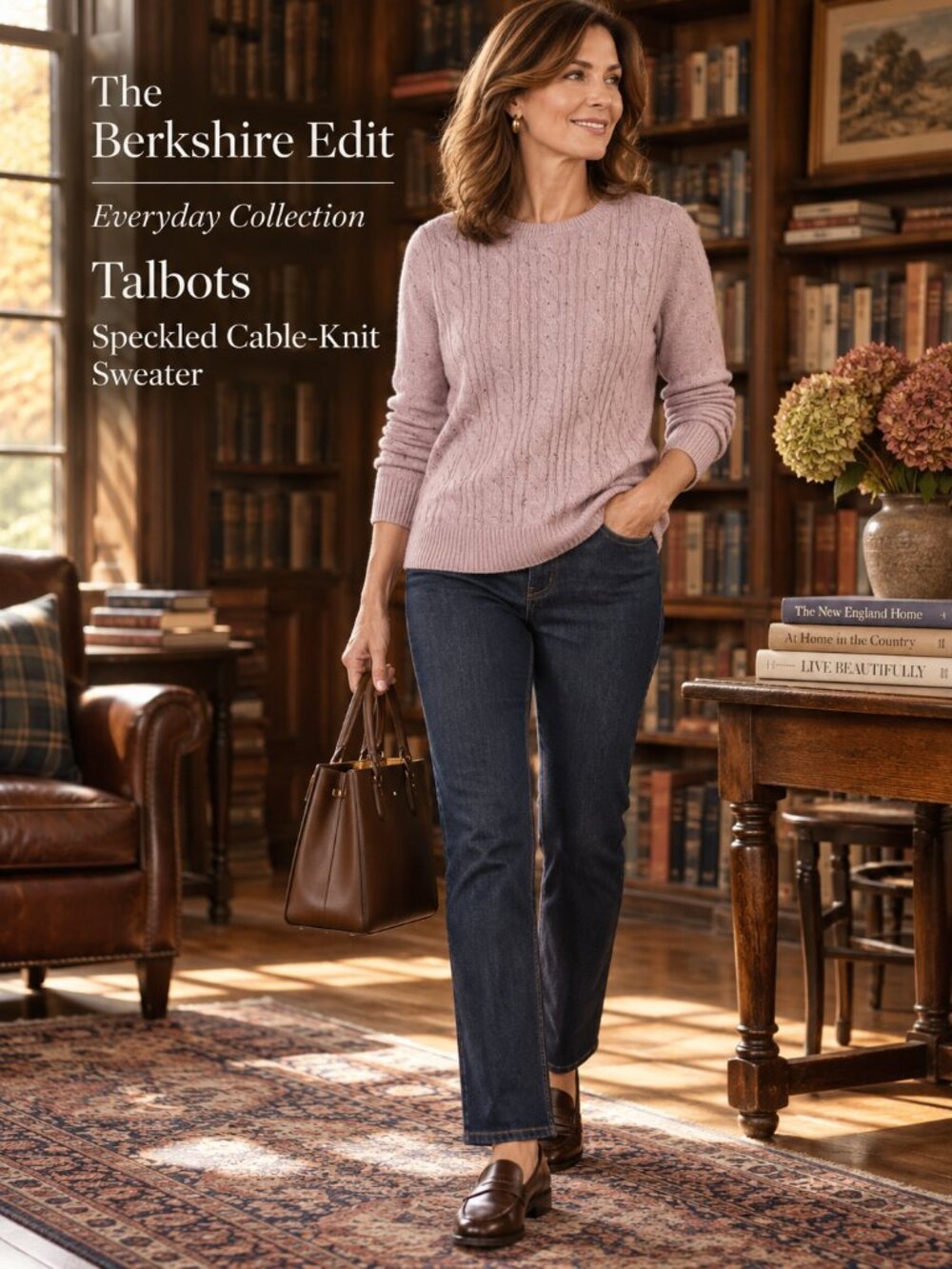 Talbots Pink Speckled Cable Knit Crewneck Sweater Cotton Blend Small Preppy
